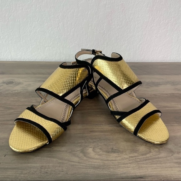 pour La Victoire Gold Metallic Snake Sandals w Black Suede Trim - Picture 3 of 10